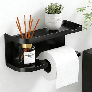 Huyo Drill-Free Plastic Minimalist Powder Coated Wall-Mounted Non-Folding Toilet <b>Paper</b> Holder Storage Rack - Product Image 1