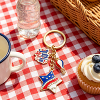 Porte-clés émaillé Fête de l'Indépendance USA avec pendentif étoile en strass et montgolfière, idéal pour sac à dos et sac à main