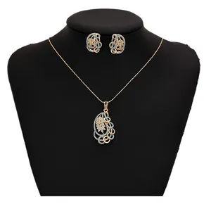 xuping new designs set 18k gold copper fashion copper drop earring stud jewellery set
