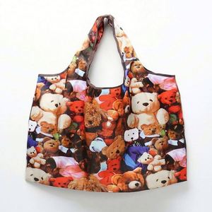 Sac de courses pliable réutilisable en polyester lavable, motif dessin animé mignon, écologique et personnalisé - Product Image 4