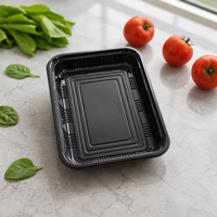 Boîte à sushi jetable en plastique noir JY830, barquette à emporter pour fête, boîte d'emballage alimentaire en plastique