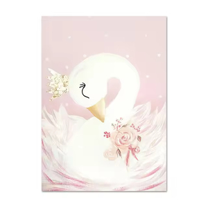 Peinture murale sur toile d'art mural de garderie de bébé fille-affiche de dessin animé de cygne rose-peinture murale décorative de chambre d'enfants nordiques - Product Image 6