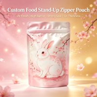 Pochette personnalisée mignonne en forme de lapin Sakura, mate, avec fermeture éclair, anti-odeur, refermable, réutilisable, en Mylar, pour emballage alimentaire