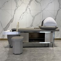 Fauteuil de lavage capillaire professionnel à vapeur, lit de shampoing moderne pour spa avec thérapie aquatique et massage thaïlandais, et armoire de rangement