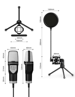 Microphone à condensateur sur pied avec éclairage RGB, léger, omnidirectionnel, 50Hz-16KHz, pour ordinateur de bureau, port USB, conception filaire