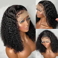 Pelucas de Cabello Humano Natural al por Mayor, Cabello Indio Virgen, Estilo Bob Corto, Rizado, con Frente de Encaje Completo HD sin Pegamento, para Mujeres Negras