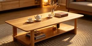Table basse moderne en bois massif avec étagère de rangement, mobilier minimaliste pour salon - Product Image 5