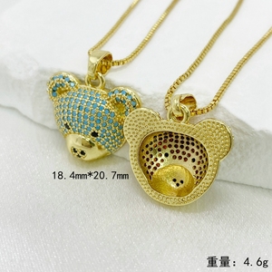 Moda Hip Hop brillante completo circón collar gran oso de peluche cabeza colgante pendiente 18K chapado en oro joyería conjunto mujeres - Product Image 4