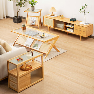 Nanshe Glass Coffee <b>Table</b> Solid Wood Tempered Glass Top Modern Simple Design Living Room Furniture With Storage Shelf - Product Image 3