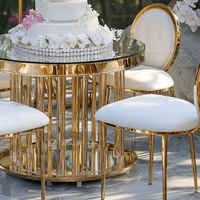 Table à gâteaux ronde moderne en acier inoxydable doré pour le salon ou la salle à manger de mariage en plein air d'hôtel