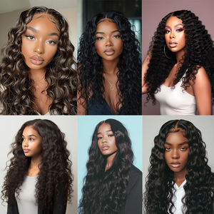 Caja de peluca con malla frontal que contiene cabello humano original de alta definición 13X6 con onda profunda 13A Natural de Brasil y Vietnam - Product Image 3