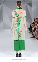 Robe tunique midi à col mandarin uni avec ourlet plissé, ensemble pantalon vert, tenue décontractée de printemps, tricotée en coton couleur bonbon