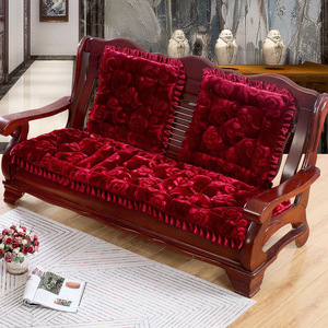 Ensemble de coussins de canapé de luxe Meng Yujia, 3-4 pièces, rouge vin, peluche épaisse, antidérapant, pour canapés en bois massif acajou, toutes saisons - Product Image 1
