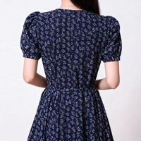 Robe mini classique à col en V et manches bouffantes, 100 % coton, coupe trapèze, motif floral, respirante, mouvements fluides, pour femme de bureau, offre ODM