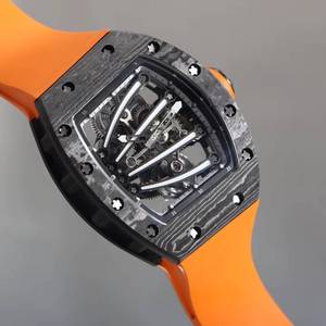 Reloj de pulsera de lujo para hombre, estilo urbano, con esfera deportiva naranja, mecanismo hueco de fibra de carbono y cristal de zafiro, resistente al agua. - Product Image 3