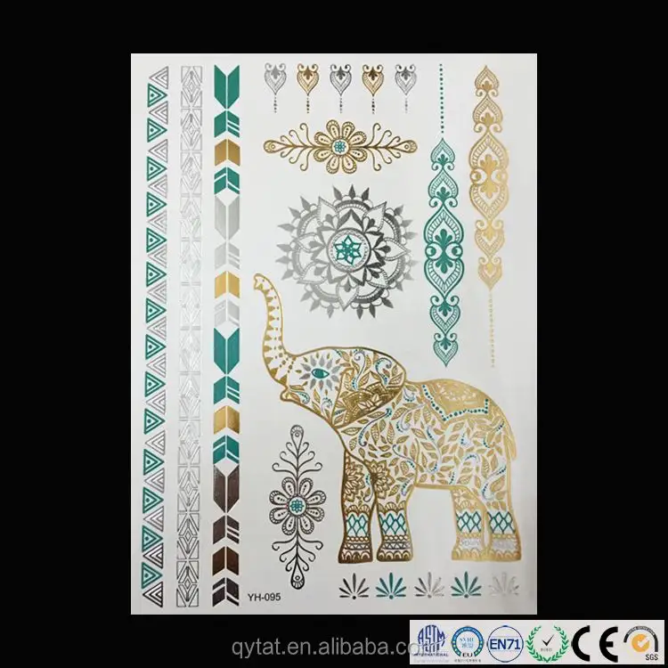 Hottest Indian Elephant Gold Foil Metallic Temporary Tattoo