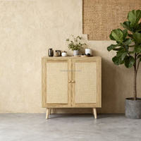 Console de style nordique multifonctionnelle en bois, meuble de rangement avec portes tressées, mobilier de salon durable