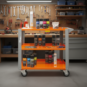 Carrito de metal naranja de 3 niveles con ruedas para almacenamiento de herramientas - Product Image 3