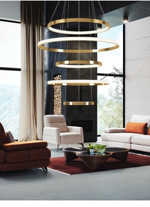 Araña LED moderna de lujo dorada, anillos circulares decorativos colgantes simples para dormitorio, interior nórdico Industrial para restaurante Bar - Product Image 6