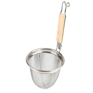 Stainless Steel Pasta <strong>Basket</strong> with Wooden Handle <strong>Dishwasher</strong> Safe Straining Spoon &amp; Ladle for Spaghetti and Frying Pan Use - Product Image 2