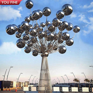 Sculpture d'arbre abstraite YOUFINE en acier inoxydable, art végétal métallique creux orange pour la décoration des places urbaines et des rues - Product Image 6