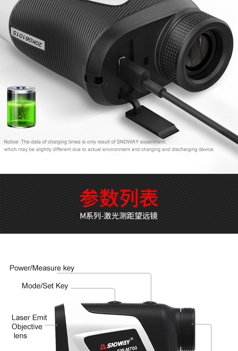 SNDWAY ゴルフ用レーザー距離計 SW-M700 Laser Golf Rangefinder - SNDWAY SW-M700 with Slope & Lock