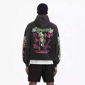 Pullover Hoodies Hip Hop Thick Oversize <b>Plain</b> <b>Sweatshirt</b> Wholesale 100% Cotton Custom Graphic Print Distressed Hoodie for Men - Product Image 3