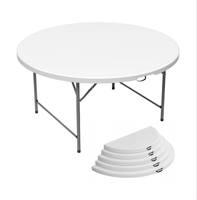 Table ronde pliable en plastique HDPE blanc de 6 pieds (183 cm) pour événements, mariages et banquets, capacité 10 personnes, idéale pour la location.