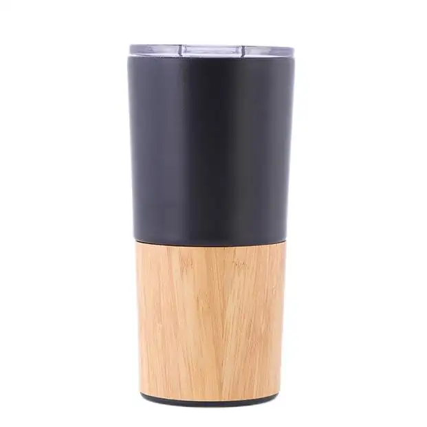 New Arrival Double Wall Stainless Steel Insulated Coffee Cup Skinny Travel Tea Mug Handheld Bamboo Tumbler with Slide Lid