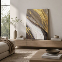 Peinture à l'huile abstraite moderne peinte à la main sur toile, marque ZM originale, or et gris, encadrée, décoration pour salon et chambre à coucher