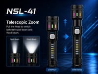 Lampe torche LED blanche rechargeable USB avec zoom, affichage numérique, ABS, fonction étanche, lumineuse la nuit