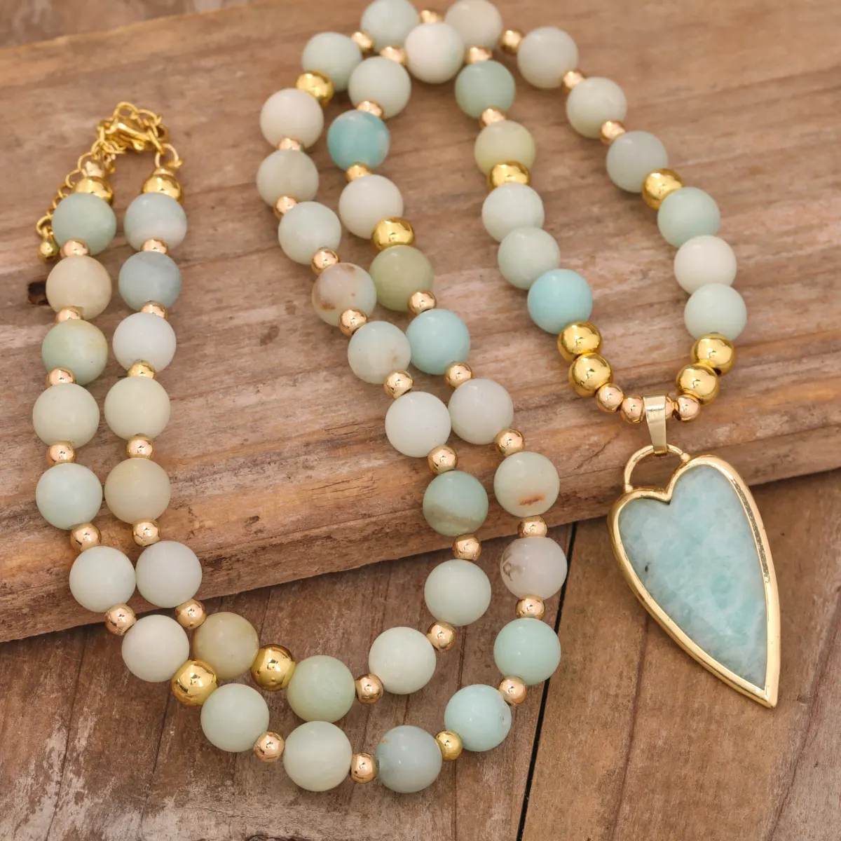 Colar de pingente de coração boêmio amazonita para mulheres contas de pedras preciosas naturais gargantilha curta joias artesanais para presentes