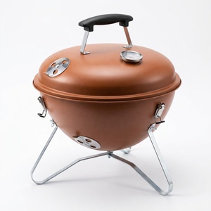Wholesale Vintage Copper Brown Matte Enamel Charcoal <b>Kettle</b> BBQ Grill 14" Compact Portable Tripod Stand for <b>Camping</b> Beach Garden - Product Image 1
