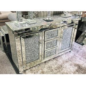 Credenza Moderna di Lusso in Vetro Specchiato Argento con Diamanti Frantumati e MDF, Due Ante, Arredamento per la Casa - Product Image 1