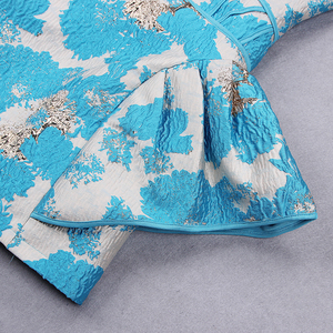 Minivestido <span class=keywords><strong>de</strong></span> <span class=keywords><strong>fiesta</strong></span> con volantes y un hombro <span class=keywords><strong>de</strong></span> Jacquard floral azul y dorado con diseño personalizado <span class=keywords><strong>de</strong></span> salida <span class=keywords><strong>de</strong></span> fábrica <span class=keywords><strong>de</strong></span> verano - Product Image 6