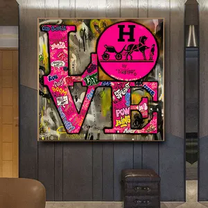 Huruf Cinta Warna-warni Grafiti Pop Art Seni Dinding Gambar Cetak Kanvas Lukisan Dekoratif Gambar Ruang Tamu Dekorasi Rumah