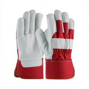 Gants de travail en cuir rouge et blanc avec bouts de doigts antidérapants, construction durable à paume unique, résistants à la chaleur, poignets renforcés - Product Image 1