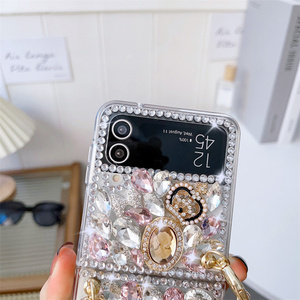 Funda de Teléfono de Lujo con Diamantes Brillantes para Samsung <span class=keywords><strong>Galaxy</strong></span> <span class=keywords><strong>Zflip</strong></span> 7 6 5 4 <span class=keywords><strong>3</strong></span>, Carcasa Trasera con Cadena para la Muñeca, Accesorios para Teléfono al por Mayor - Product Image 5