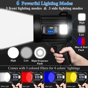 <b>Rechargeable</b> <b>Flashlight</b> with Tripod 6 Modes IPX7 Waterproof Led Spotlight Handheld Outdoor High Bright Solar Searchlight - Product Image 3