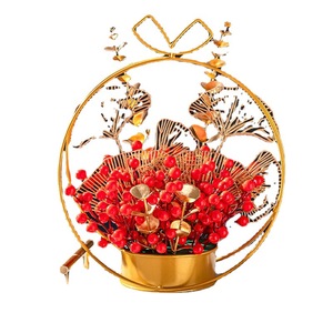 Lucky <b>Red</b> Fruit Flower Basket Round Handmade Indoor Wedding Decoration Gift - Product Image 3