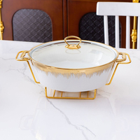 Haute qualité De Luxe Or Ovale Forme Casserole En Céramique Buffet Réchauffeur De Nourriture Conteneur Pot À Soupe Avec poignée