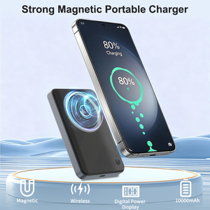 Schitec พาวเวอร์แบงค์แม่เหล็ก CE ROHS 10000mAh อลูมิเนียมอัลลอยด์ LED แสดงผลดิจิตอลที่ชาร์จแบบพกพาไร้สายปลอดภัยใหม่ - Product Image 2