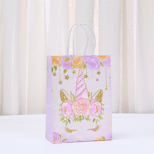Dessin animé <span class=keywords><strong>licorne</strong></span> cadeau Kraft papier sac <span class=keywords><strong>licorne</strong></span> Goodie sacs fête faveur sacs avec poignées pour enfants anniversaire - Product Image 4
