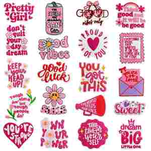 Patch brodé thermocollant rose, motif dessin animé anglais inspirant, applique mignonne pour la décoration de vêtements et sacs - Product Image 1