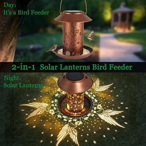 LiHang Solar Powered Iron Bird Feeder with <b>LED</b> <b>Lights</b> IP65 Waterproof AA Battery Included Garden Hanging Ornament - Product Image 5