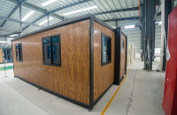 Maison conteneur extensible 20 pieds à grain de bois, vidéo, maison modulaire préfabriquée durable pour toutes les conditions climatiques, préfabriquée pliable à double aile
