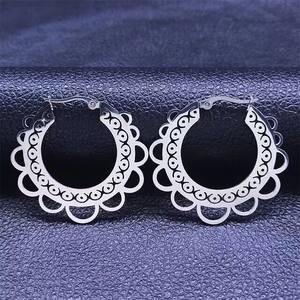 Pendientes de estilo étnico de Venta caliente, pendientes tallados huecos bohemios, pendientes Retro geométricos de acero inoxidable a la moda - Product Image 6