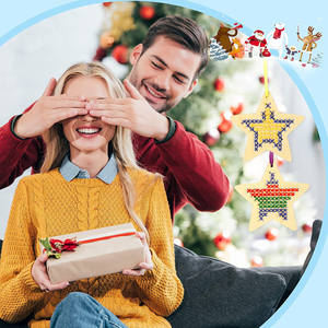 Ensemble de peinture artisanale en bois à faire soi-même, point de croix, marque-page avec étiquette suspendue, sculpture d'étoile pour l'artisanat de Noël et la décoration de la maison - Product Image 6