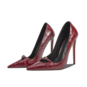 Elegantes zapatos de tacón alto de 12 cm <span class=keywords><strong>para</strong></span> mujer, de PU con textura de piedra, punta afilada y tacón bajo. Altura de tacón pe - Product Image 1