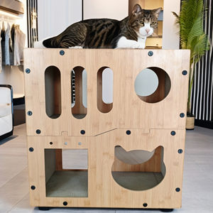 חתול חיצוני מודרני שריטות קן דפוס מוצק גלי מחמד עץ בית עץ לחיות מחמד - Product Image 1